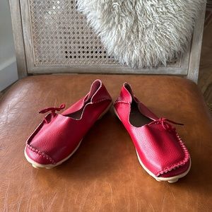Soft Leather Red Moccasins / Gardening Mules / House Shoes